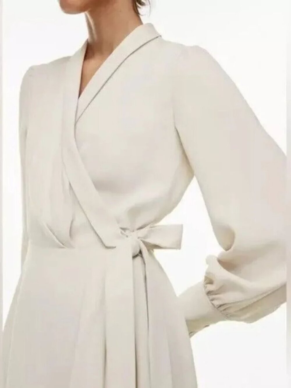 New Aritzia Babaton Hyde satin bishop long sleeve wrap style v-neck minidress - Picture 8 of 16